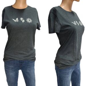Aeropostale Classic Crew size large gray t shirt felt butterfly rose sun moon